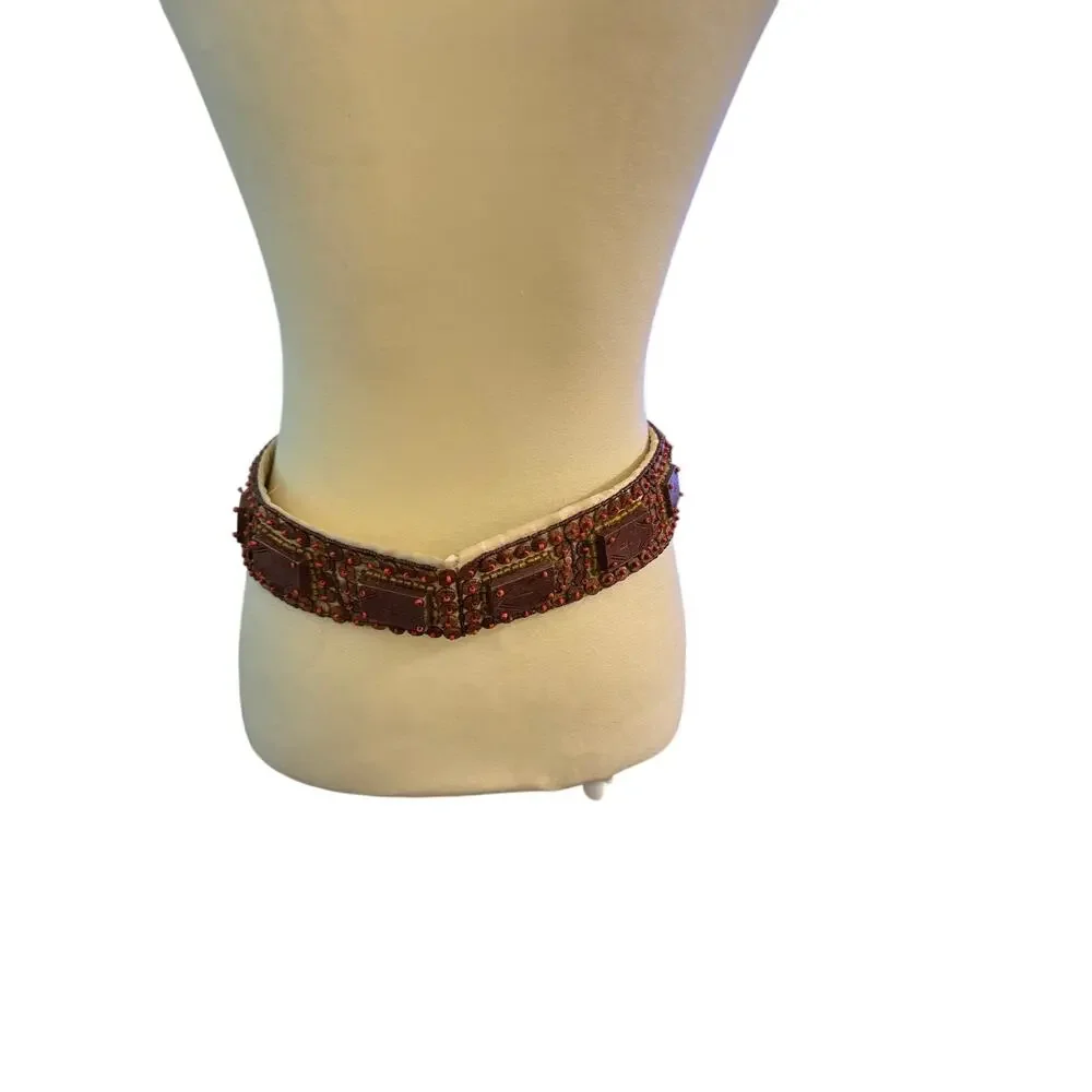Boho handmade Beaded Wood Square Accent Wide Waist Belt Tie Sash Women 31.5